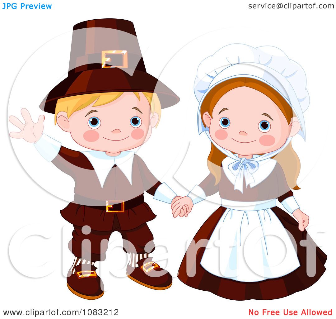 Clipart Cute Thanksgiving Pilgrims - Royalty Free Vector ...