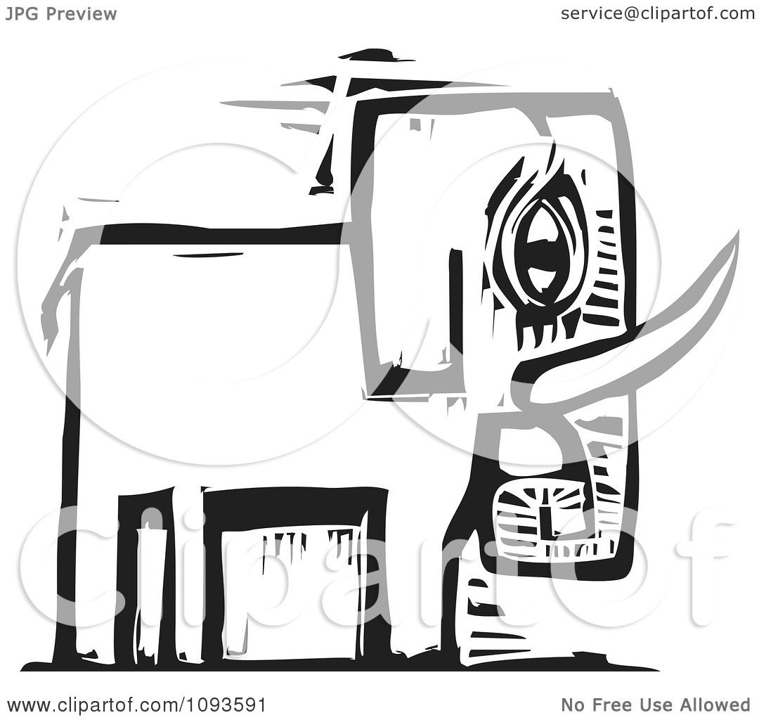 Clipart Elephant Black And White Woodcut - Royalty Free Vetor ...