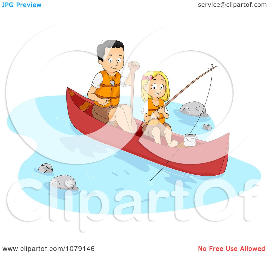Clipart Father And Daughter Fishing And Boating On A River ...
