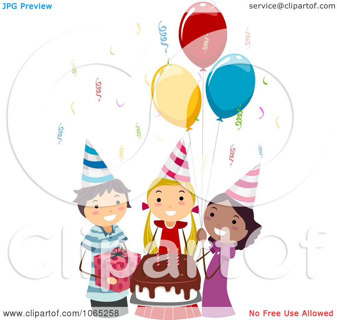 Clipart Friends With A Birthday Girl And Chocolate Cake ...
