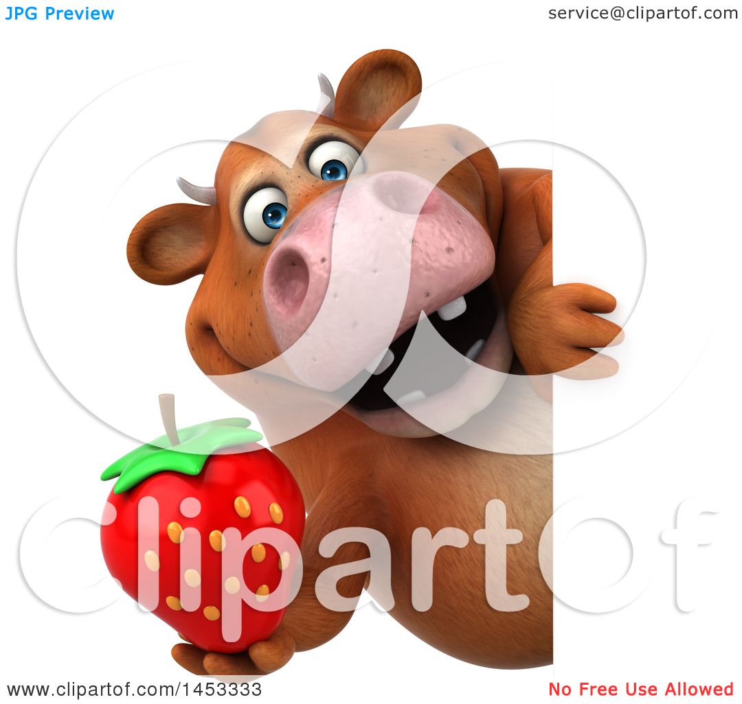 Clipart Graphic Of A 3d Brown Cow Character Holding A Strawberry On A White Background Royalty Free Illustration By Julos 1453333 - strawberry cow roblox profile pic