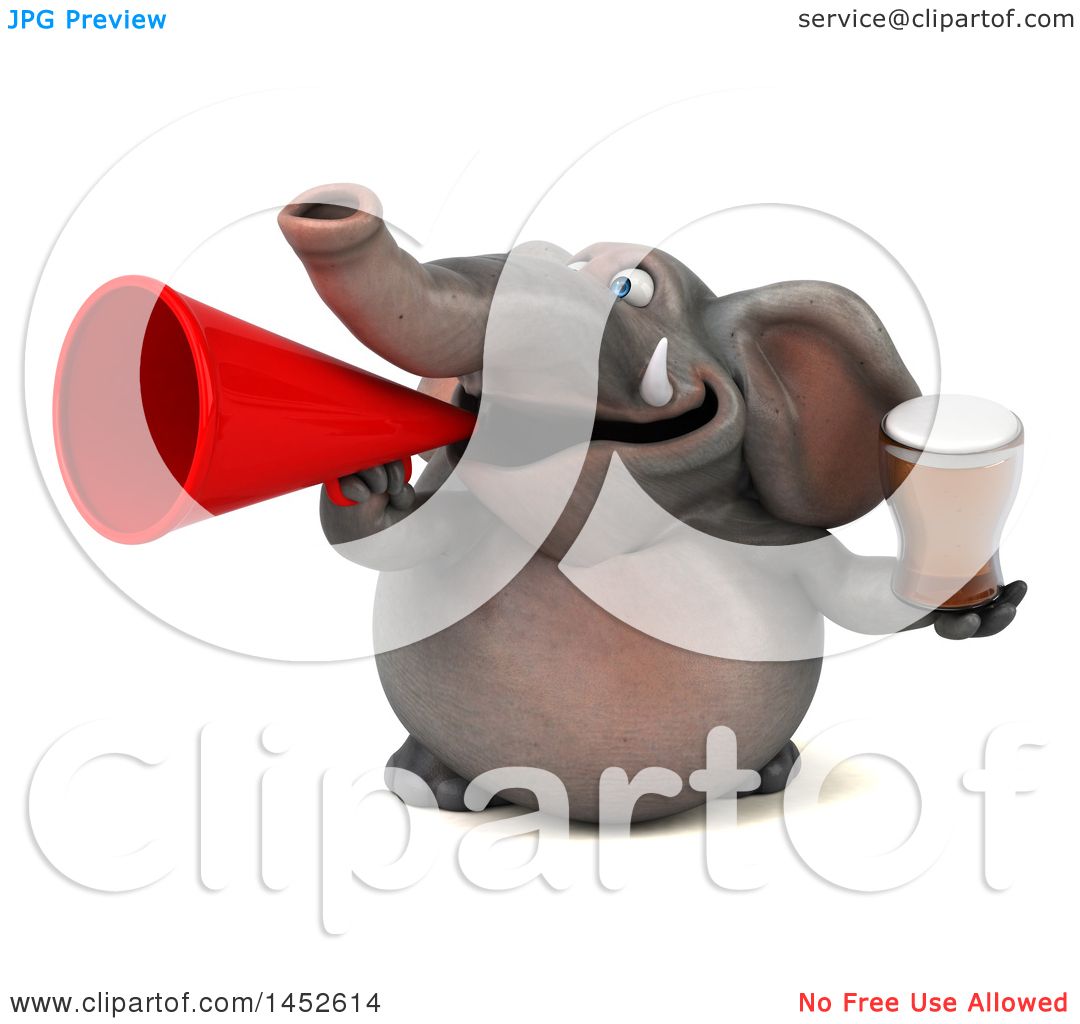 Clipart Graphic of a 3d Elephant Character Holding a Beer ...