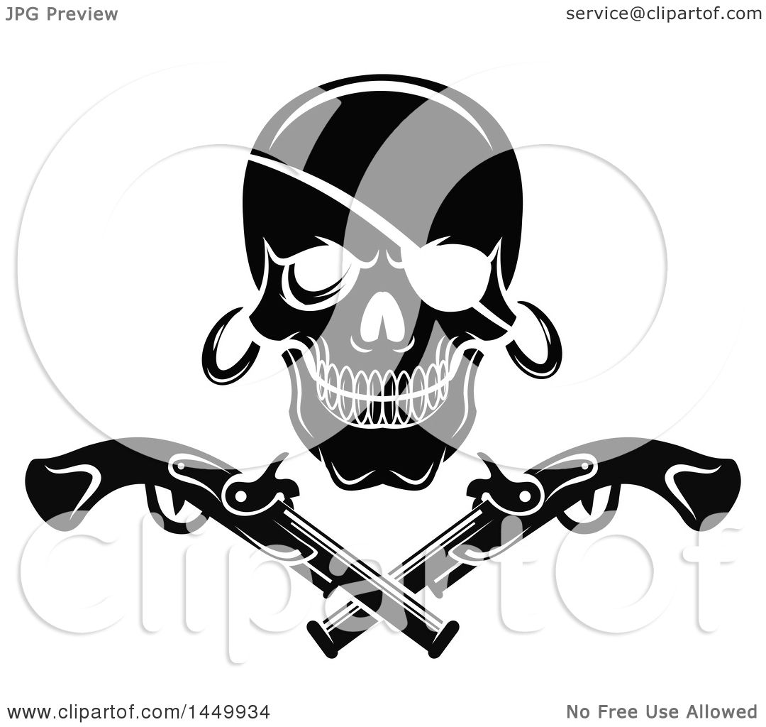 Clipart Graphic Of A Black And White Pirate Skull And Crossed