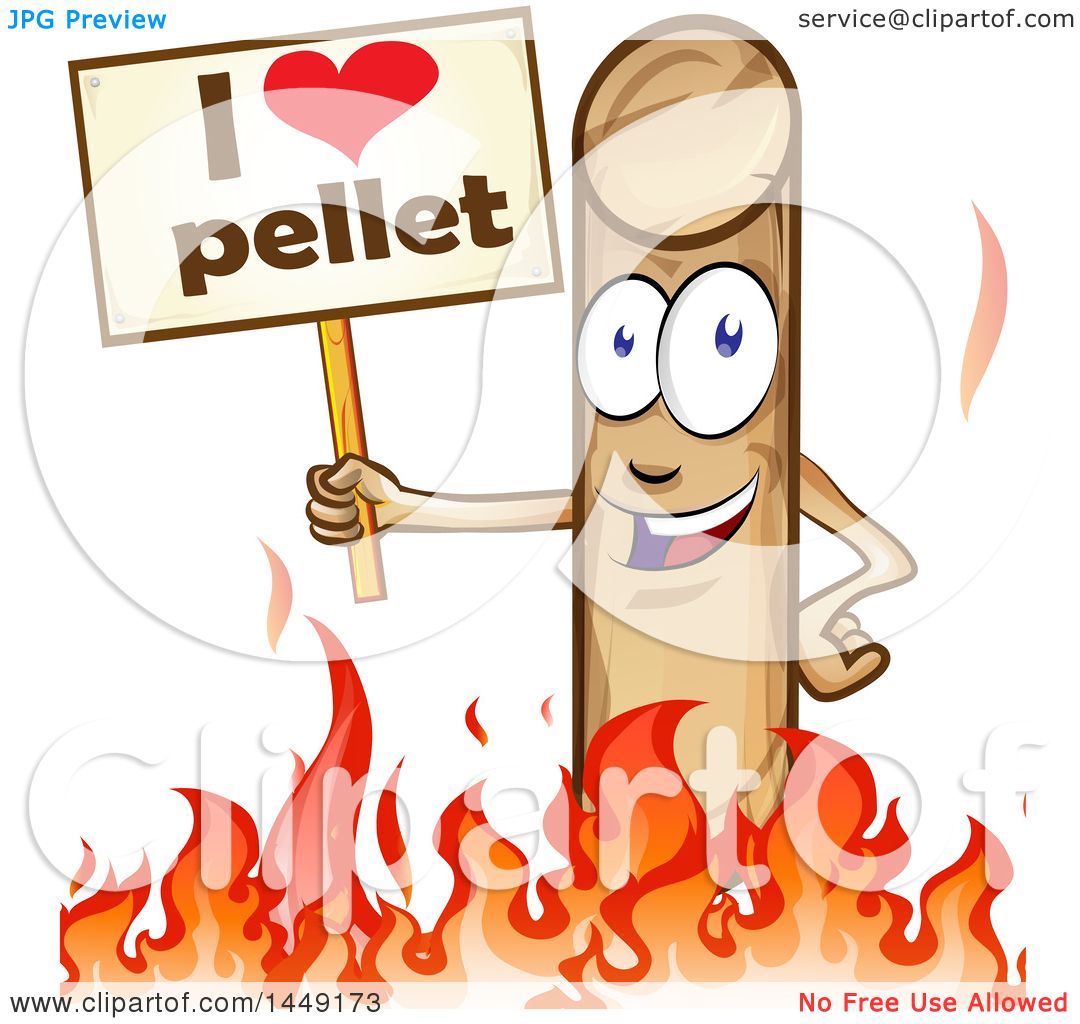 Clipart Graphic of a Cartoon Fire Pellet Mascot Holding a Sign in ...