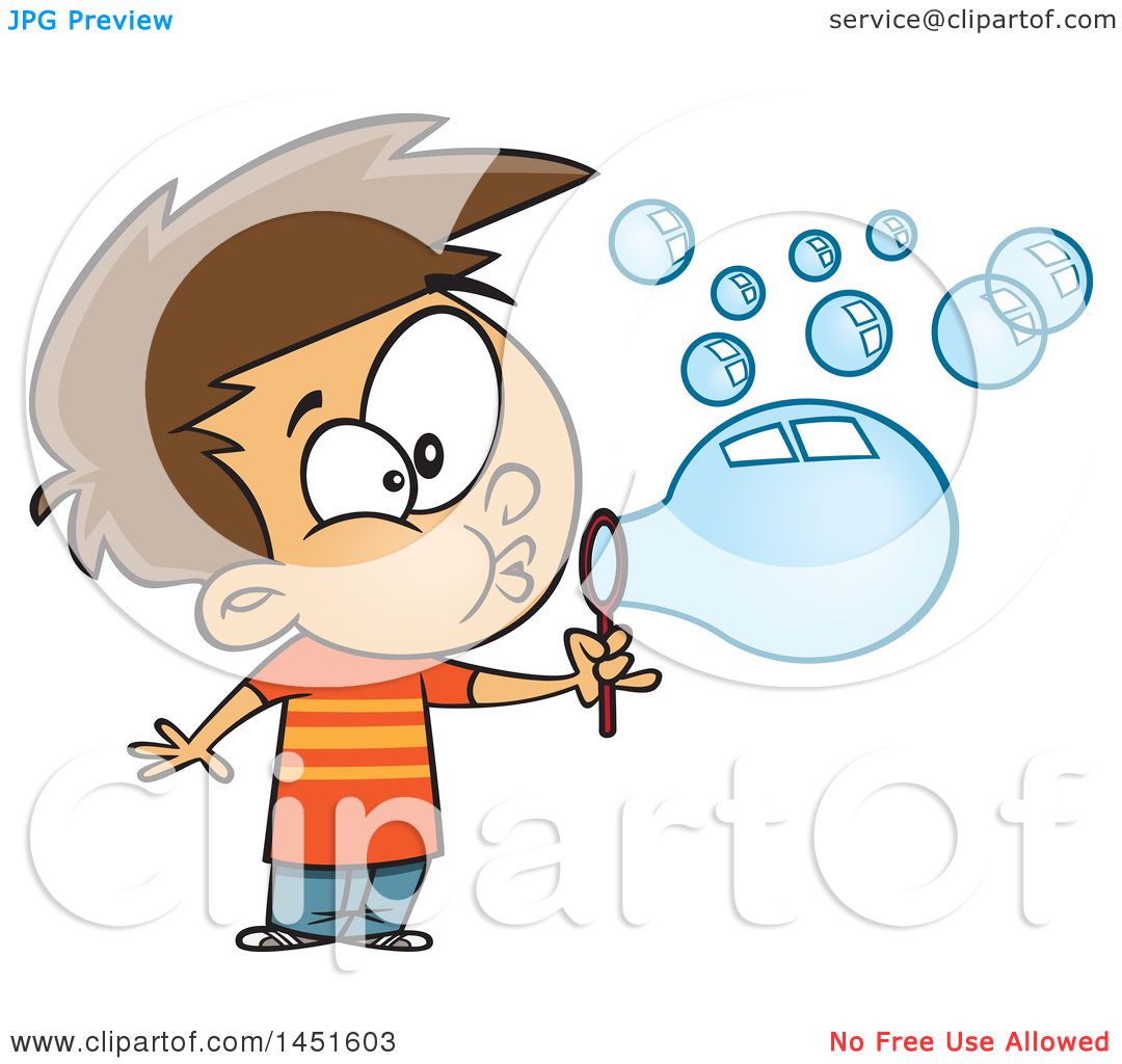 Clipart Graphic Of A Cartoon White Boy Blowing Bubbles Royalty
