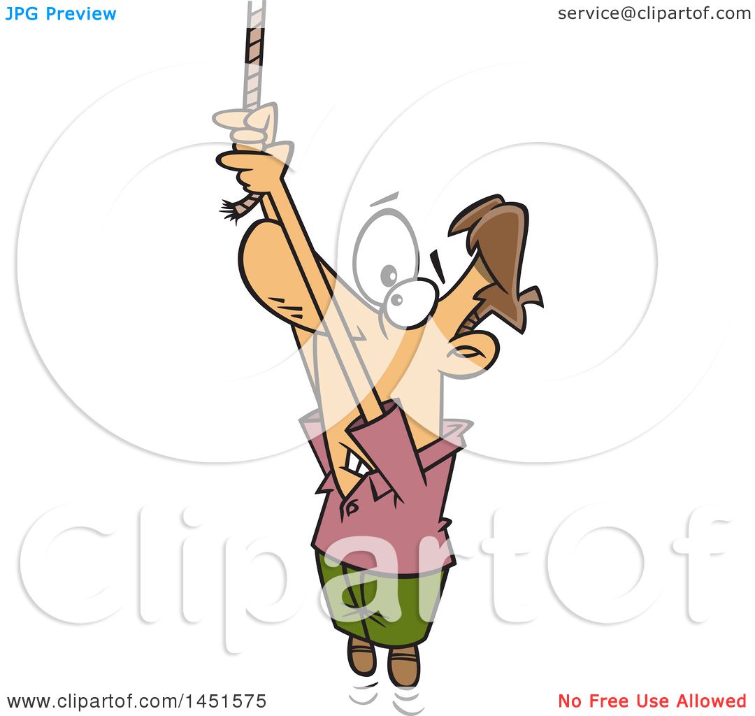 Clipart Graphic of a Cartoon White Man Hanging from a Rope End