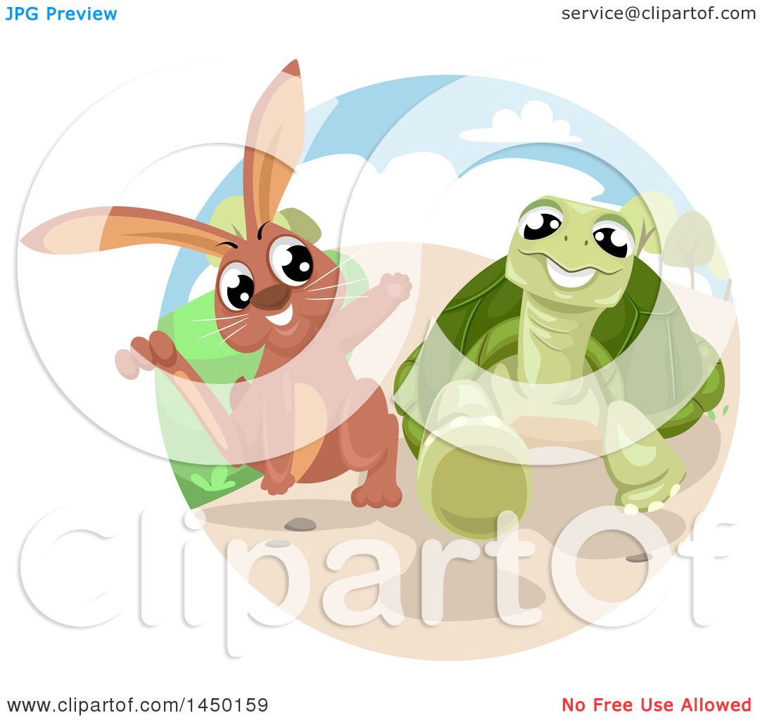Clipart Graphic Of A Fable Scene Of The Tortoise And The Hare