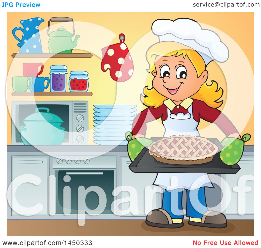 Clipart Graphic of a Happy Woman Baking a Pie in a Kitchen - Royalty ...