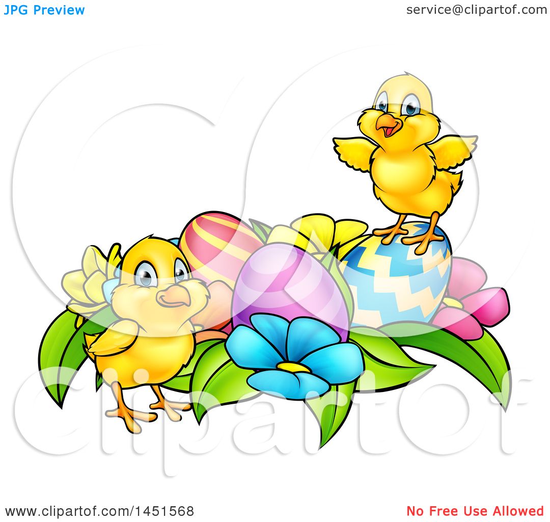 Clipart Graphic of Cartoon Cute Yellow Chicks with Easter Eggs and ...
