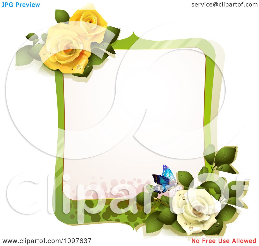 Clipart Green Spring Time Yellow And White Rose Frame With ...