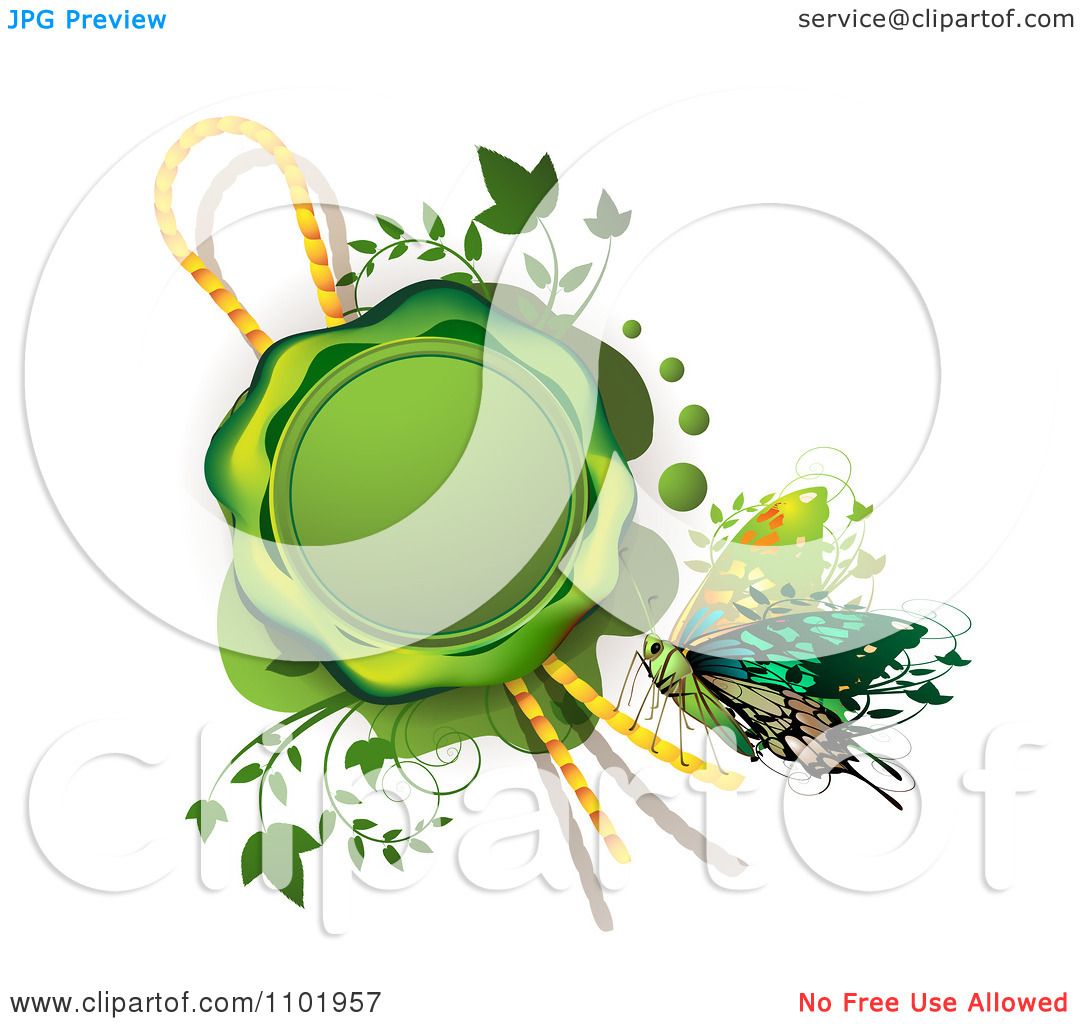 Download Clipart Green Wax Seal With A Rope Vines And Butterfly ...