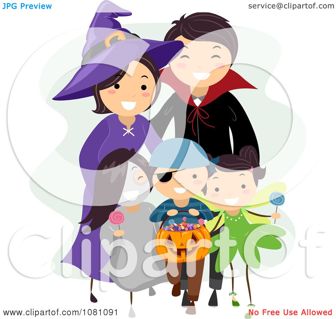 Download Clipart Halloween Stick Family Trick Or Treating - Royalty ...