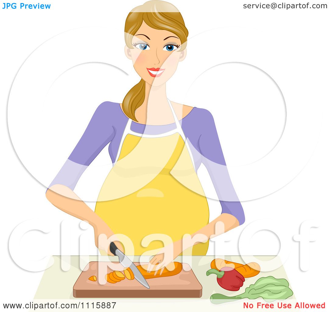 Clipart Happy Blond Pregnant Woman Chopping Veggies - Royalty Free Vector  Illustration by BNP Design Studio #1115887