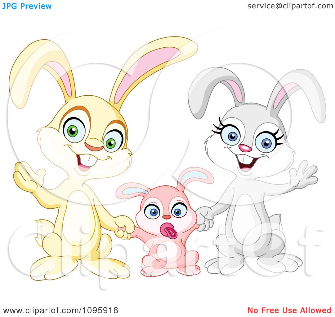 Clipart Happy Family Of Bunny Rabbits Waving - Royalty ...