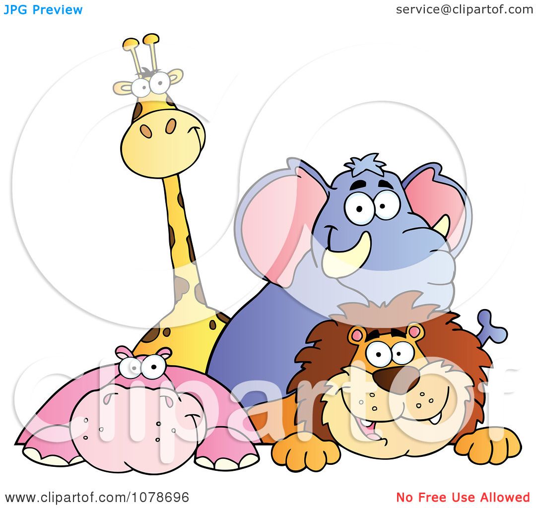 Clipart Happy Giraffe Elephant Hippo And Lion - Royalty ...