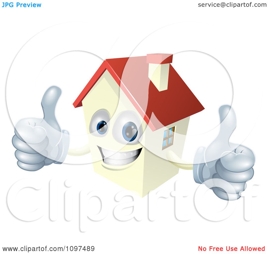 Download Clipart Happy Smiling House Mascot Holding Two Thumbs Up ...