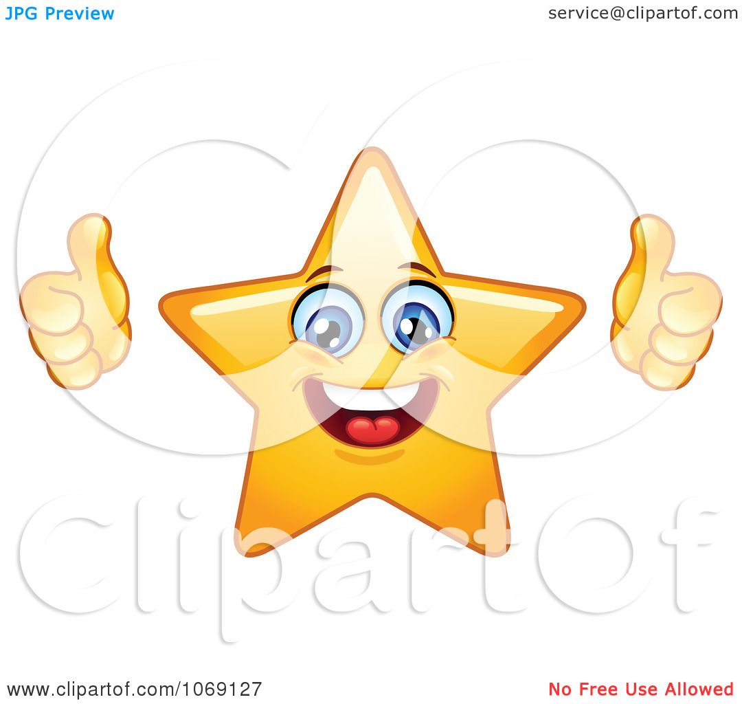 Clipart Happy Star Emoticon Holding Two Thumbs Up 