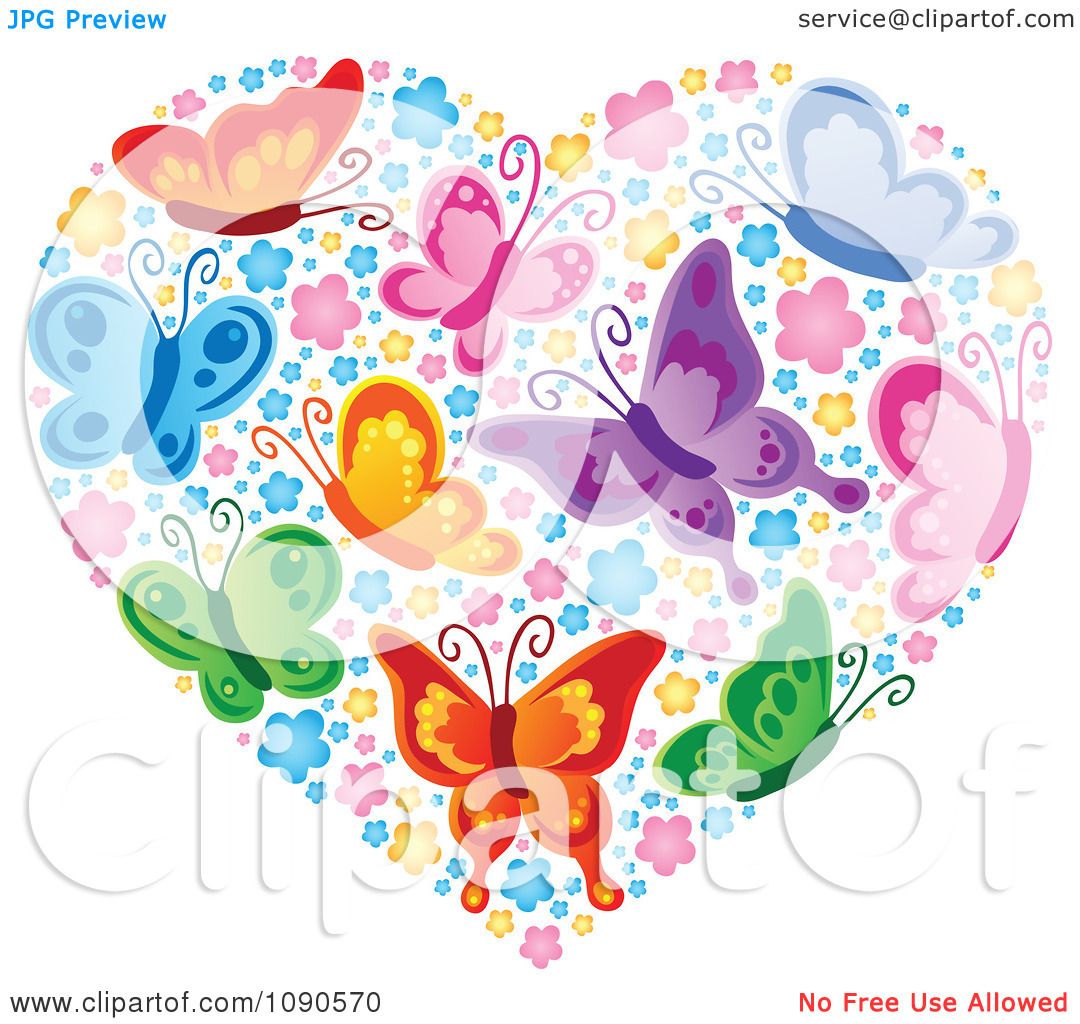 Download Clipart Heart Made Of Colorful Butterflies And Blossoms ...