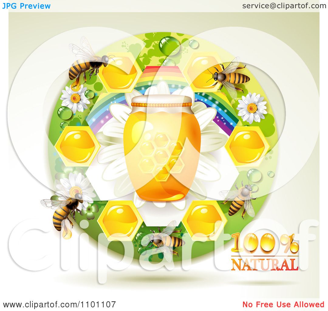 Download Clipart Honey Bees With A Jar And Honeycombs In A Round ...