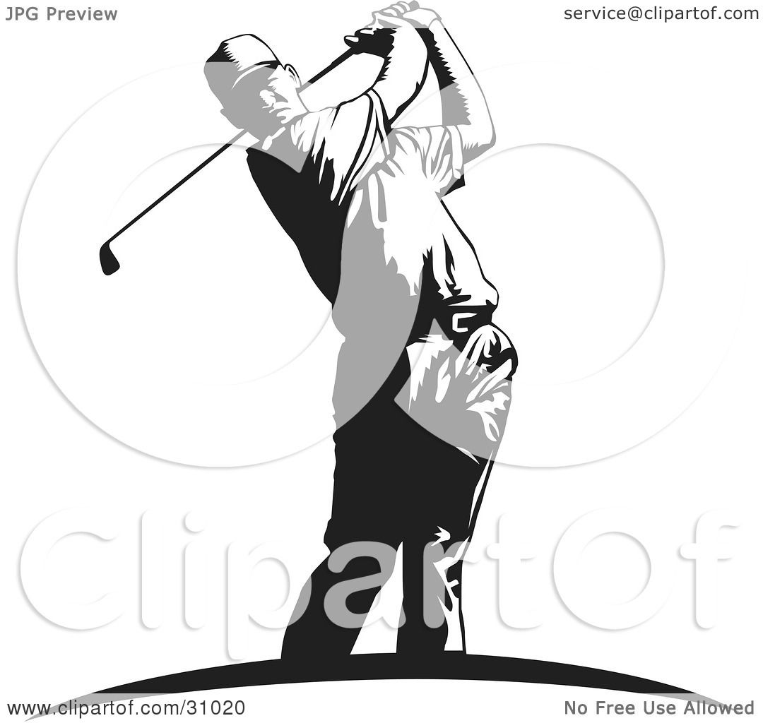 Clipart Illustration of a Black And White Man Swinging A Club While ...