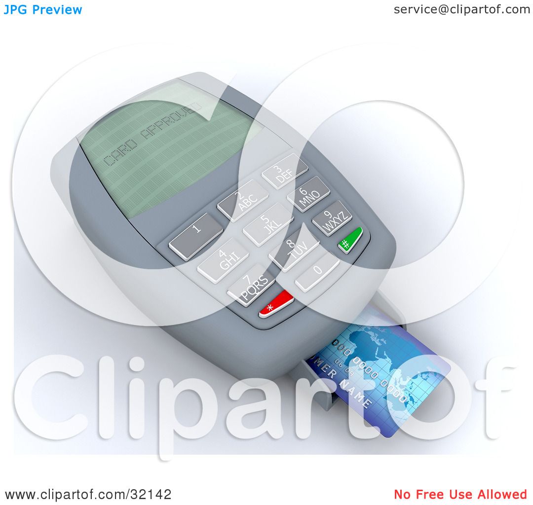 Clipart Illustration of a Blue Credit Card In The Tray Of