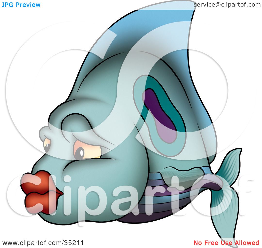 Clipart Illustration of a Blue, Green And Purple Fish With Big Red