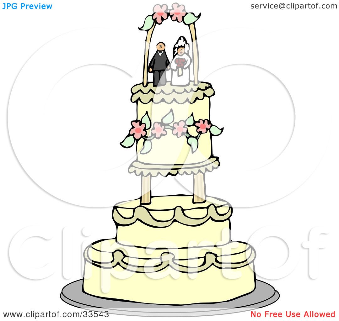 Clipart Illustration Of A Bride And Groom Wedding Cake Topper Resting On The Upper Tier Of A 