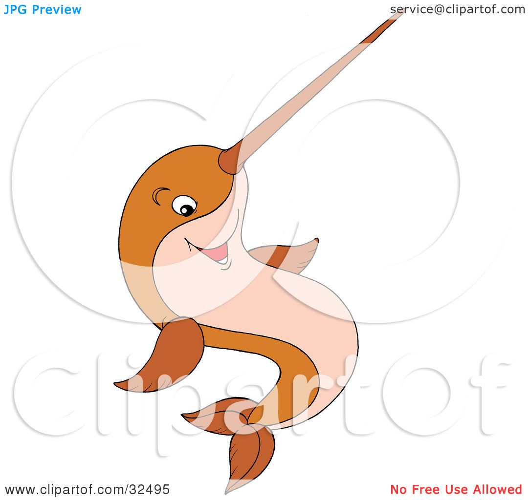 Clipart Illustration of a Friendly Brown Narwhal Fish With ...