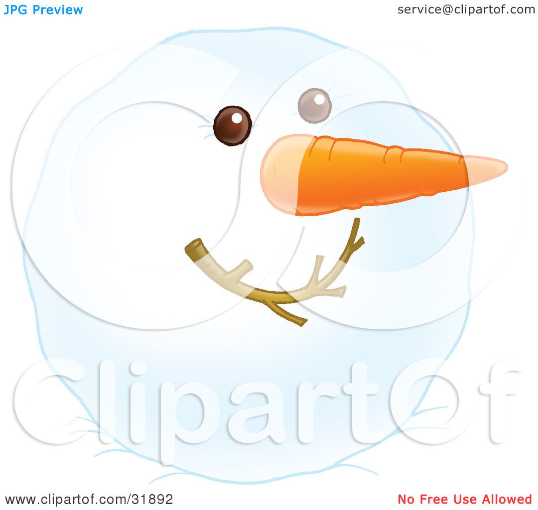 Clipart Illustration Of A Friendly Snowman Face With A Stick Mouth Coal Eyes And Carrot Nose By