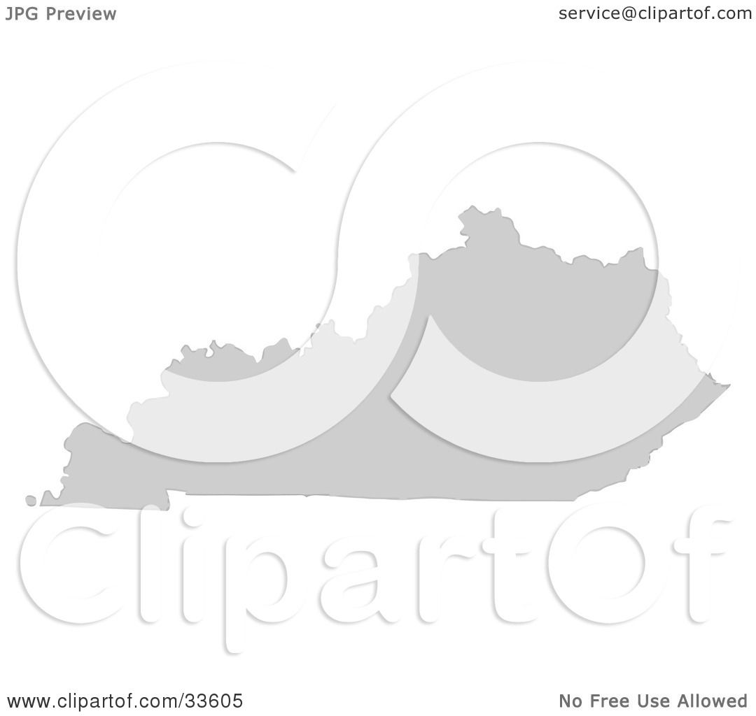 Clipart Illustration of a Gray State Silhouette Of Kentucky, United States, On A White ...1080 x 1024