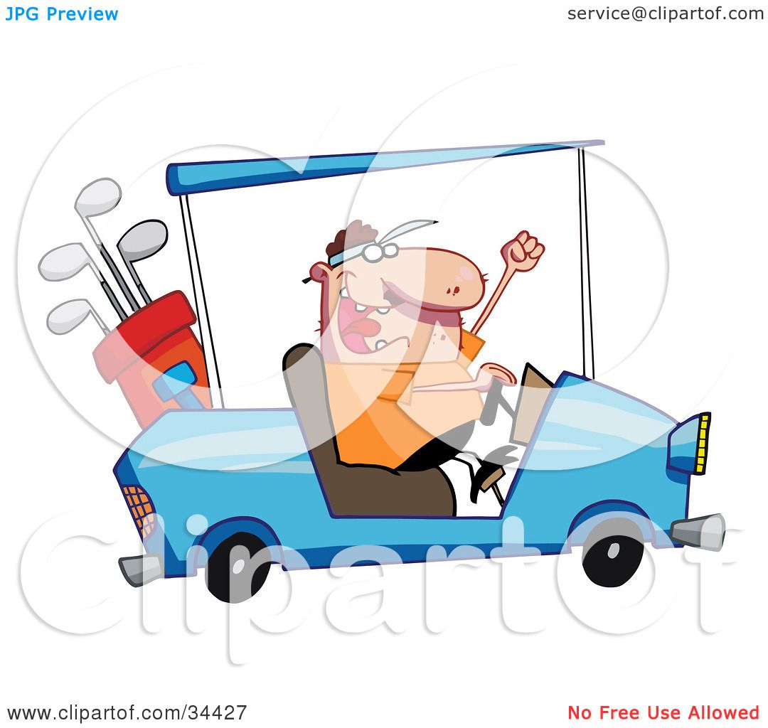 Clipart Illustration of a Hyper Caucasian Man Driving A Golf Cart Like ...