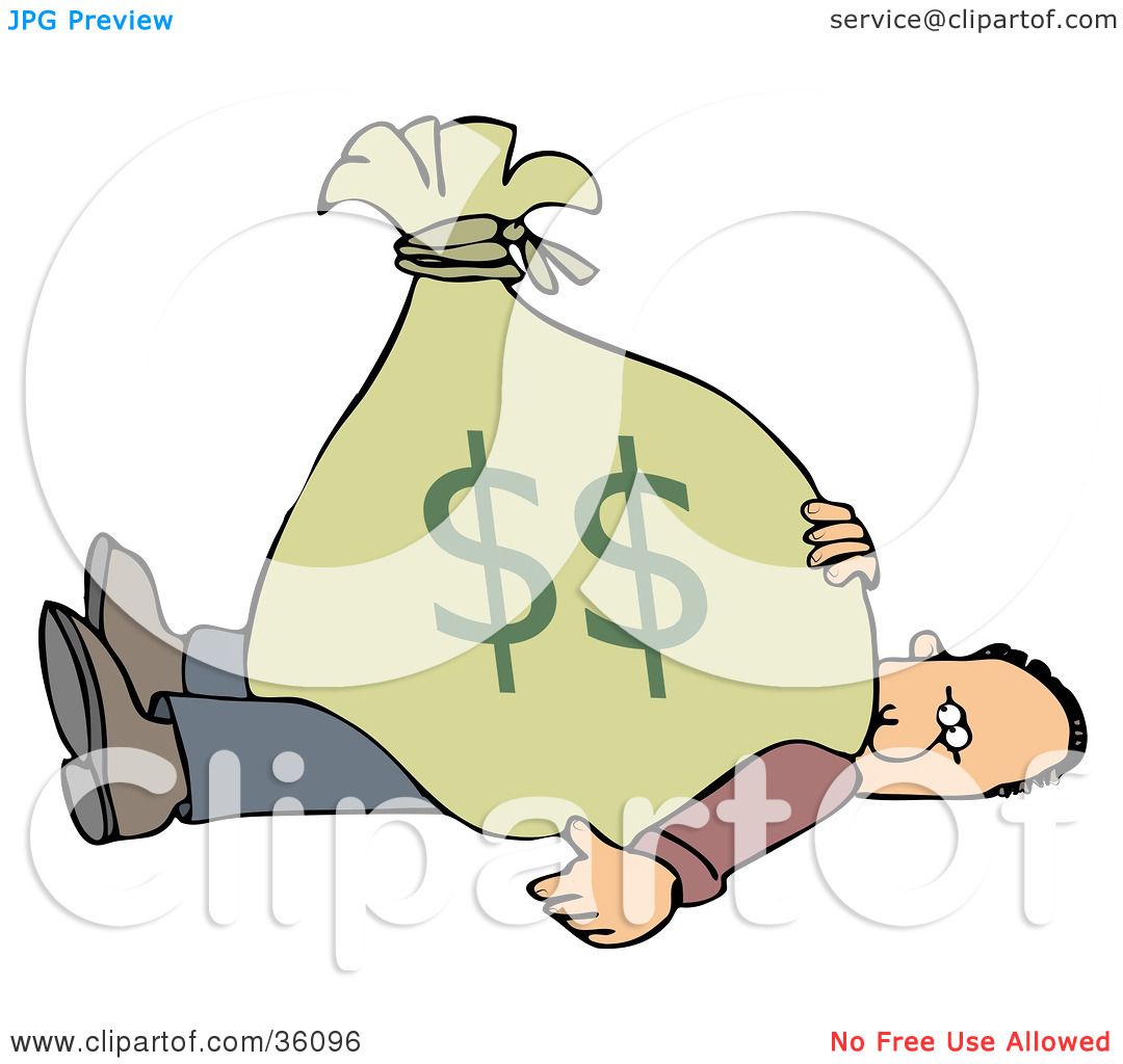 Clipart Illustration of a Man Stuck Under A Heavy Bag Of Money by ...