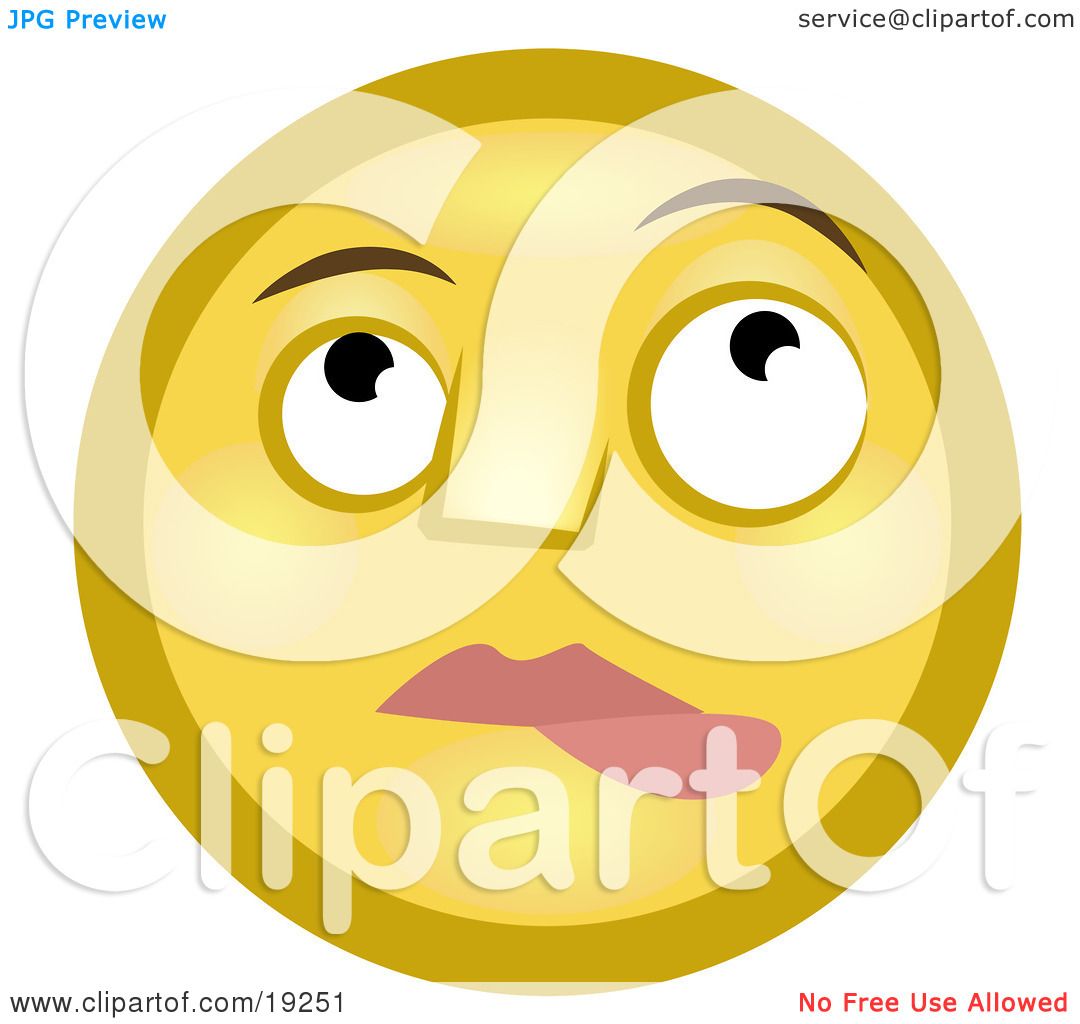 Clipart Illustration of a Nervous Lip Biting Yellow Smiley Face