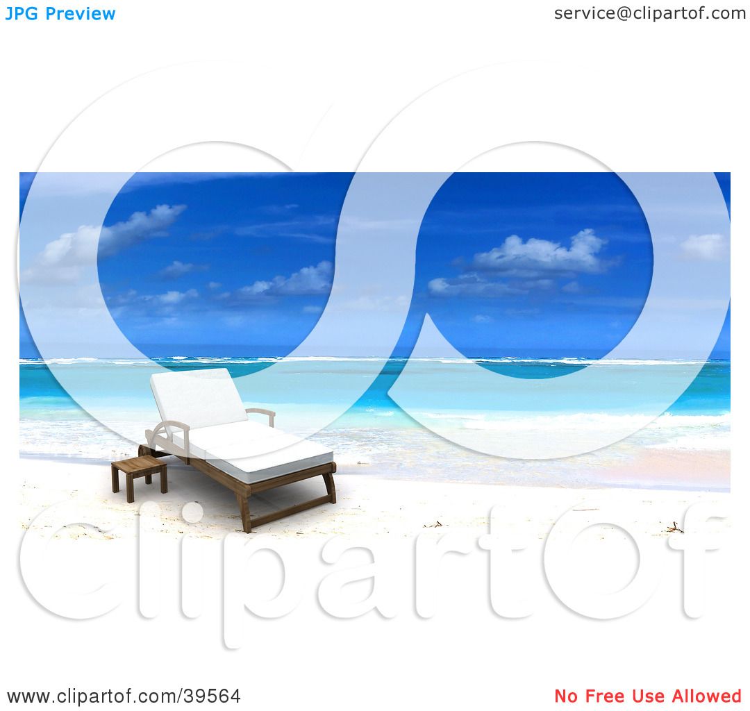Clipart Illustration of a Reclined Lounge Chair At The Water's Edge On ...