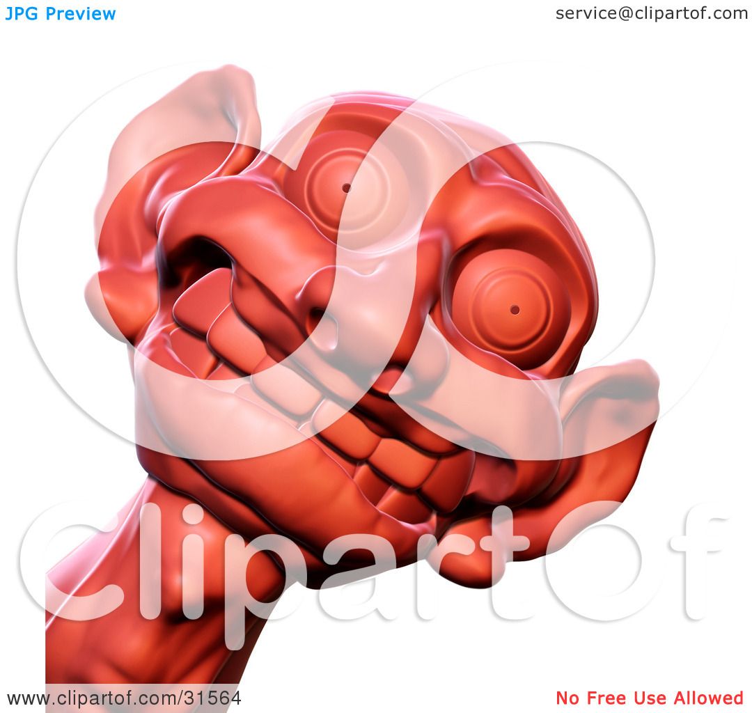 Clipart Illustration Of A Red Sculpted Goblin Head With Big Ears
