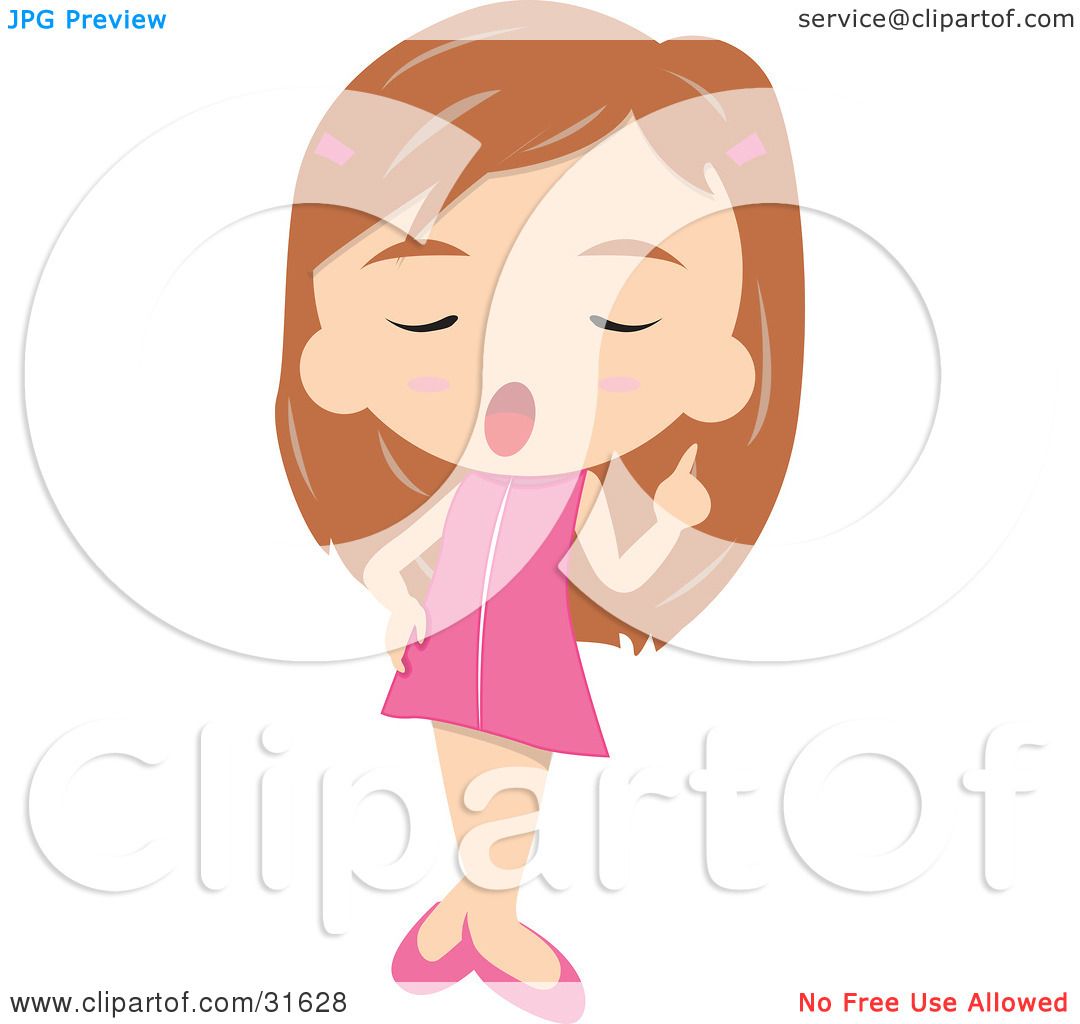 Clipart Illustration of a Sassy Little Girl In A Pink Dress, Holding One Fi...