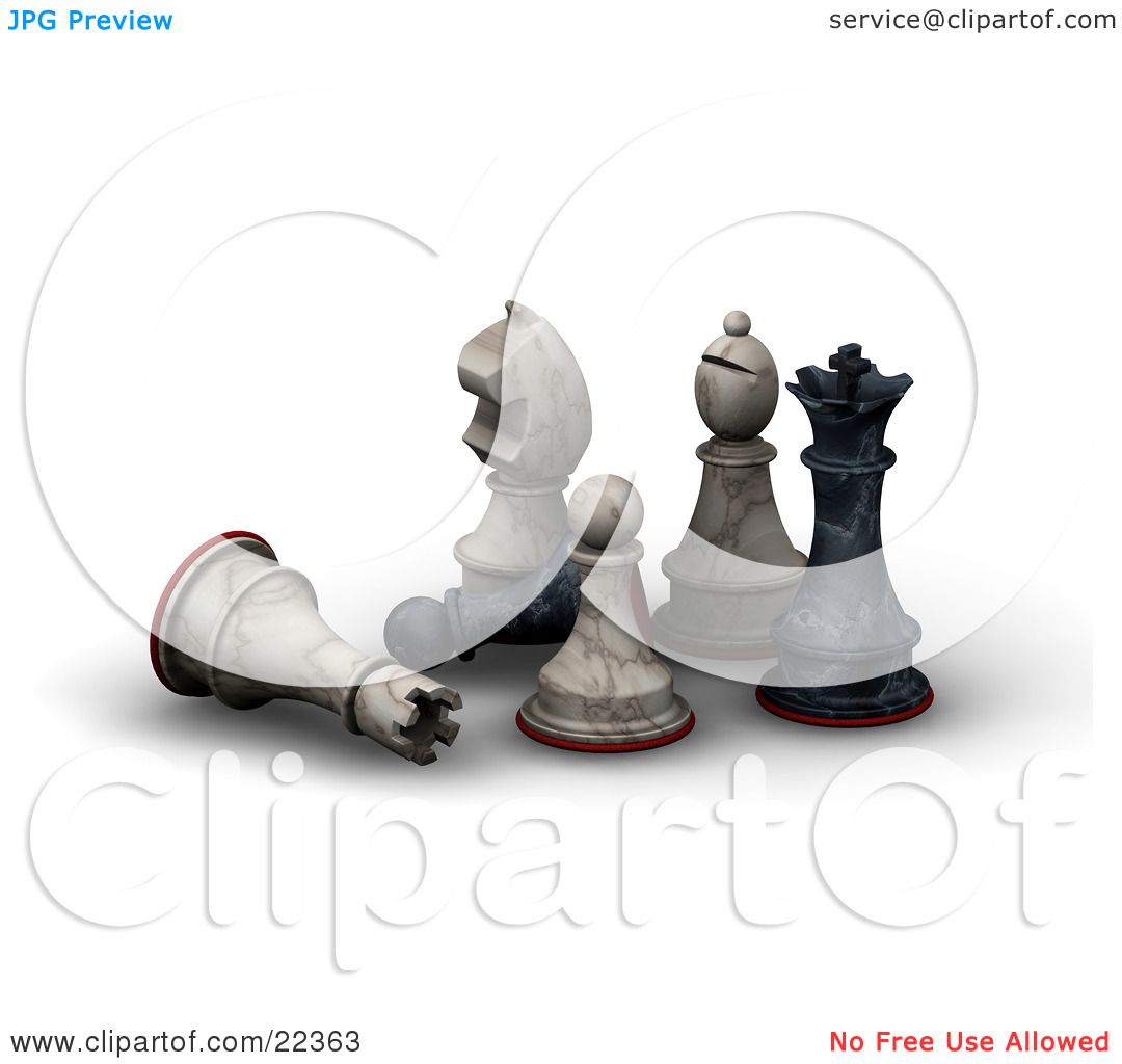 Clipart Illustration Of A White Chess Rook And Black Pawn Lying
