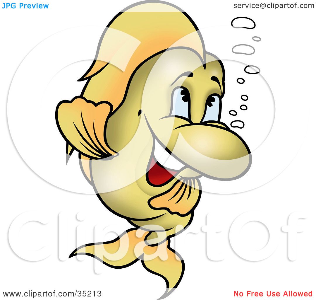 Clipart Illustration of an Energetic Green Fish With Bubbles, Dancing by  dero #35213