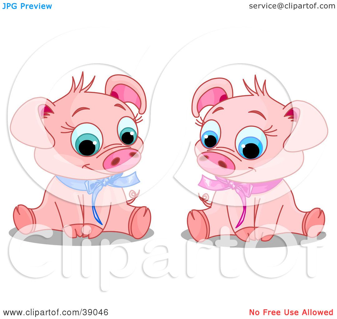 Clipart Illustration Of Cute Male And Female Piglets Wearing Blue And