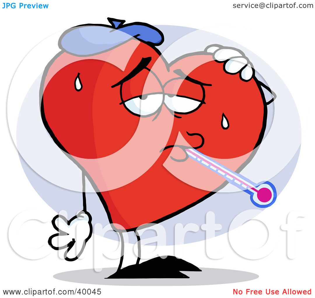 Clipart Illustration of Flu Ridden Red Heart With A Thermometer In His ...