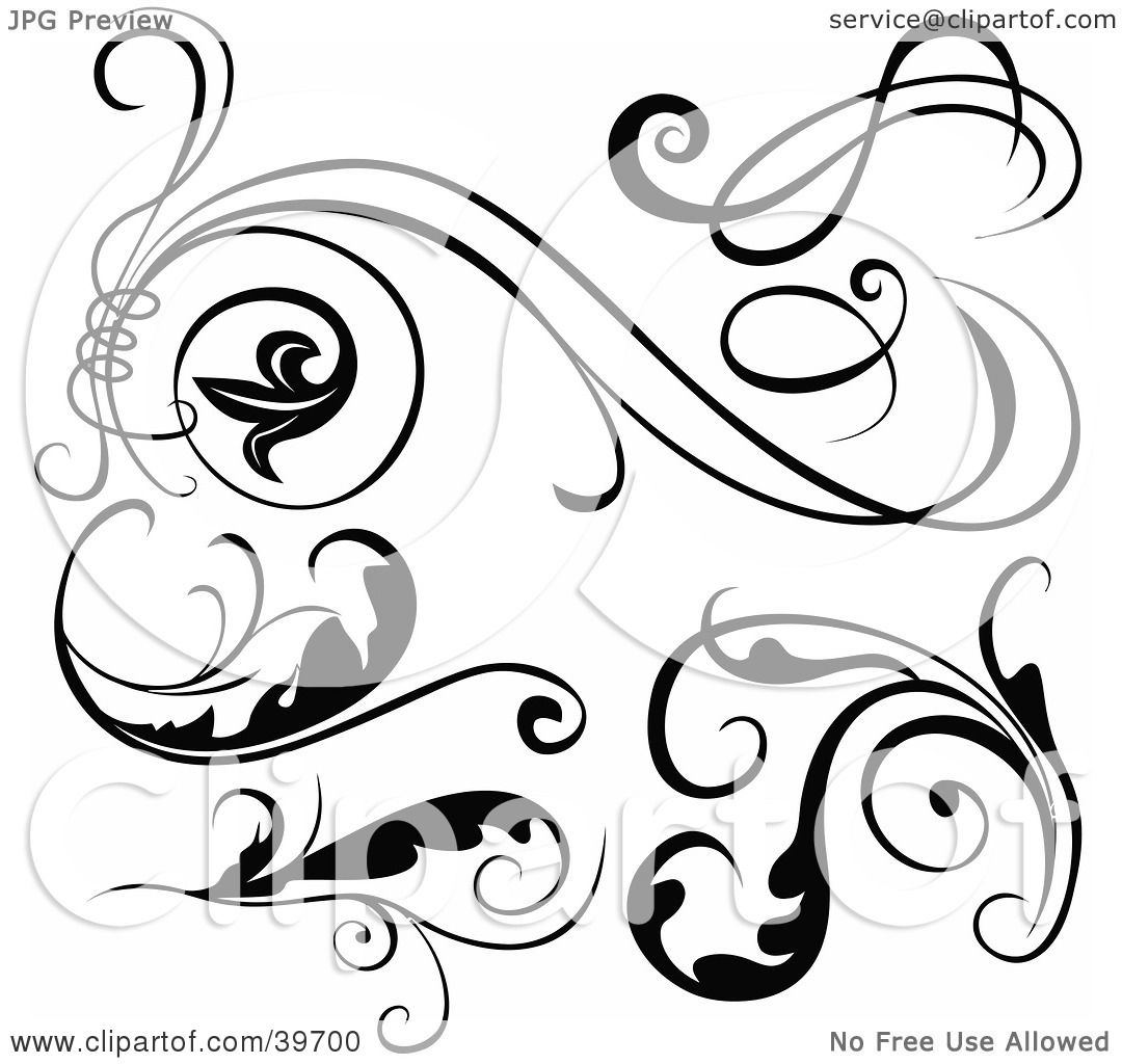 Clipart Illustration of Six Black And White Scroll Designs by dero #39700