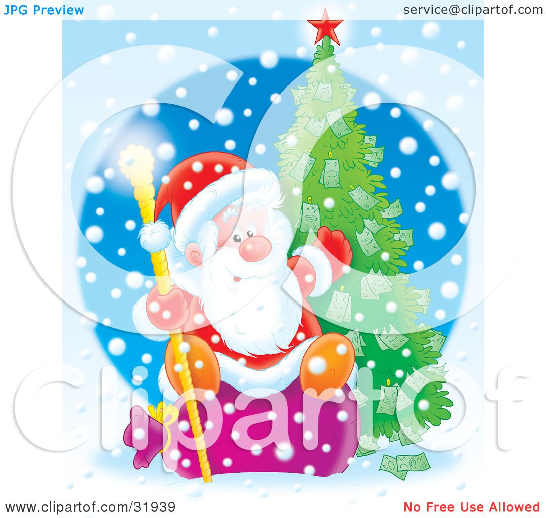 Clipart Illustration Of St Nick Sitting On A Sack Holding A Golden - clipart illustration!    of st nick sitting on a sack holding a golden staff and gesturing