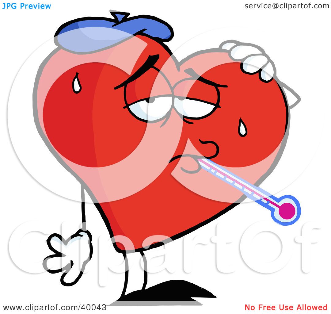 Clipart Illustration of Sweaty Red Heart Sick With The Flu, Wearing An ...
