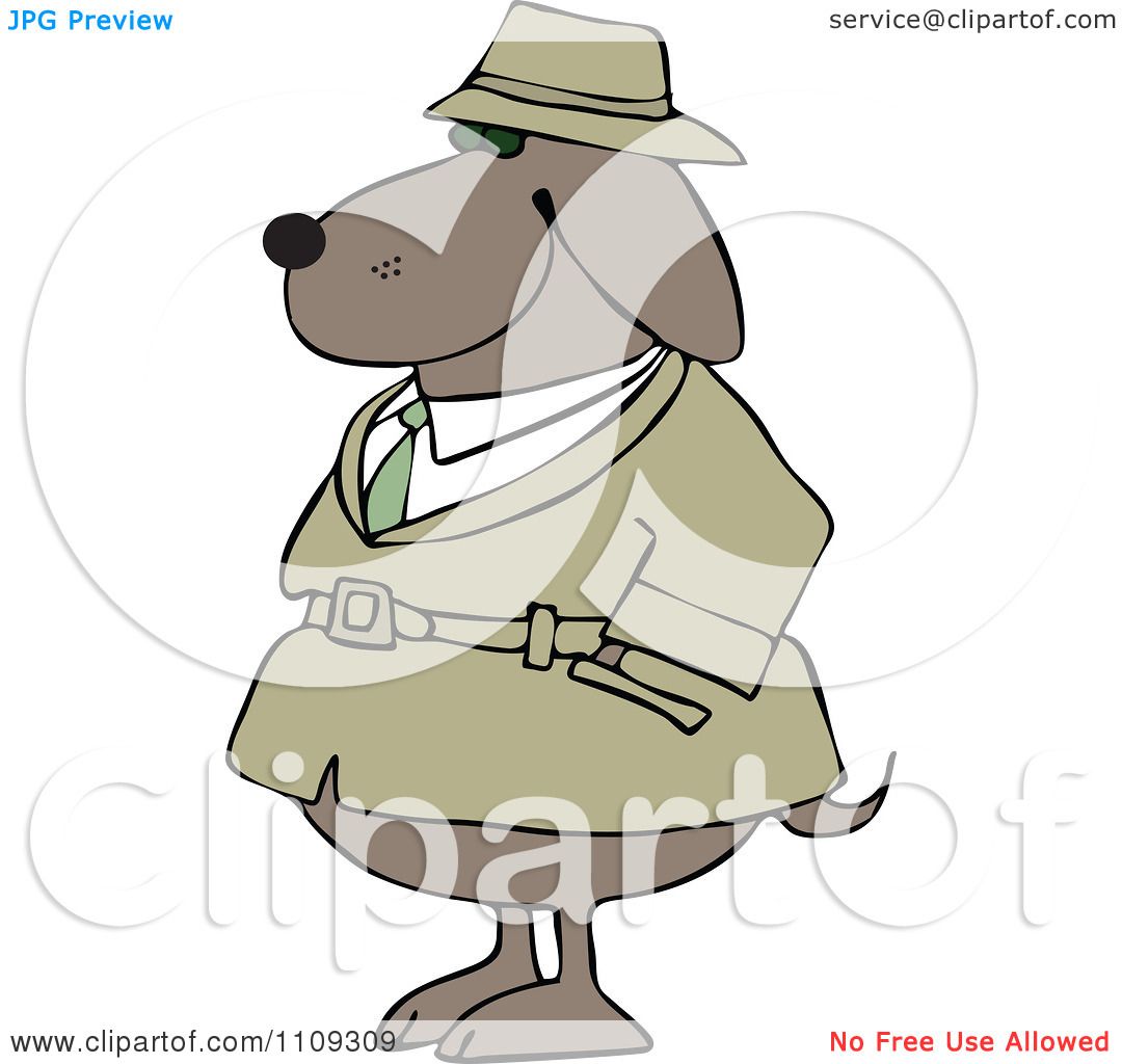 Clipart Investigator Dog In A Trench Coat With His Paws In His Pocket