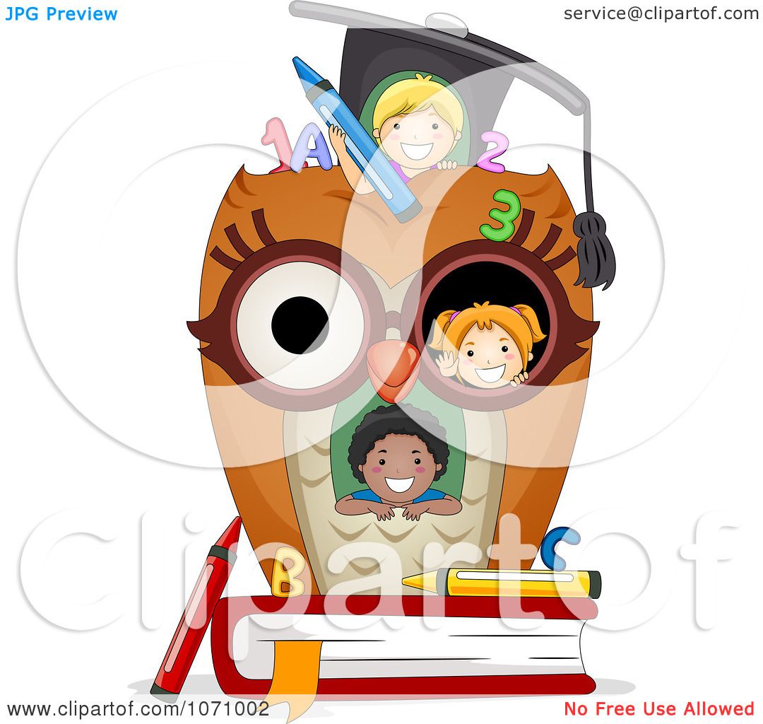 Clipart Kids In An Owl School House - Royalty Free Vector ...