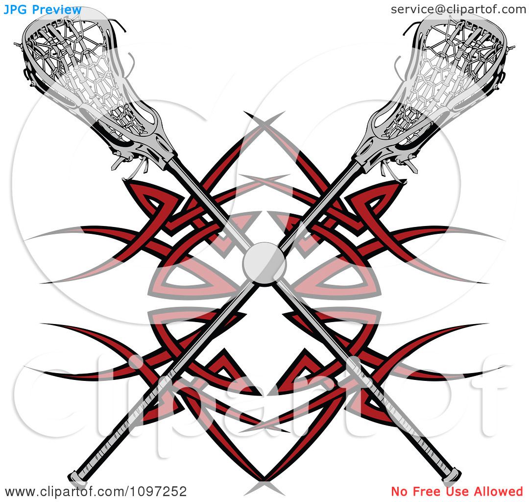 Clipart Lacrosse Ball And Sticks Over A Red Tribal Design - Royalty ...
