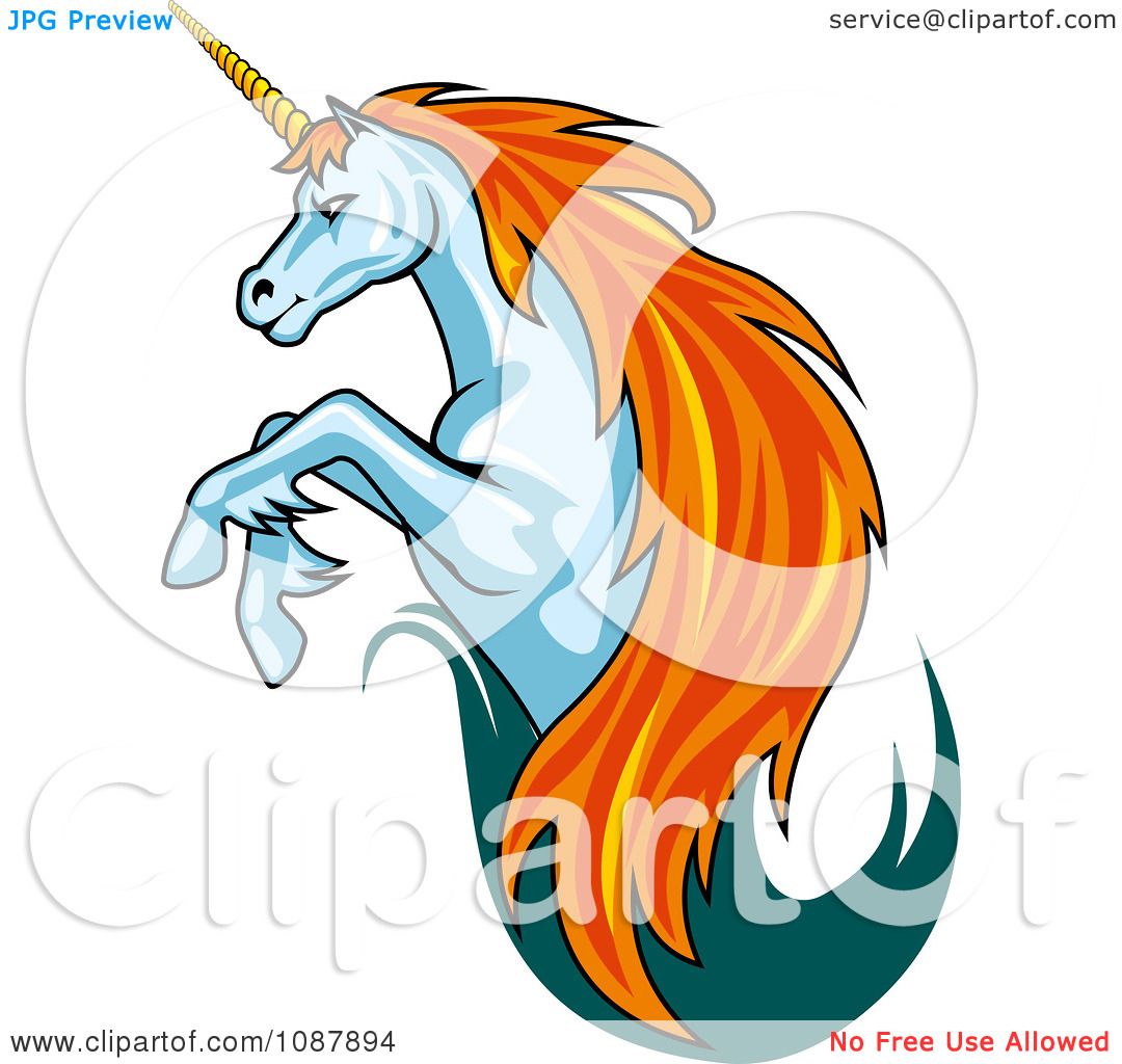 Clipart Leaping Unicorn With A Trail Of Teal - Royalty Free Vector ...