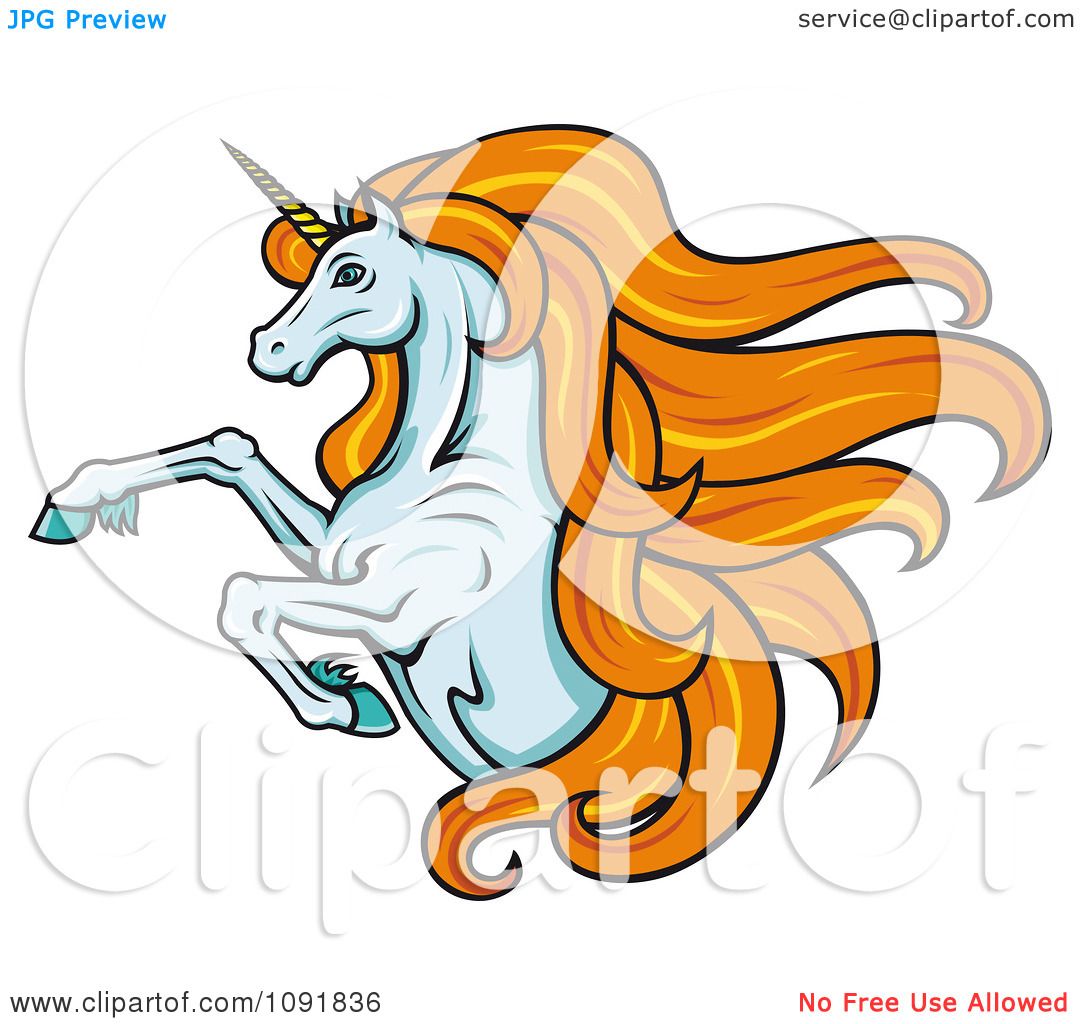 Clipart Leaping Unicorn With Long Orange Hair - Royalty Free Vector ...