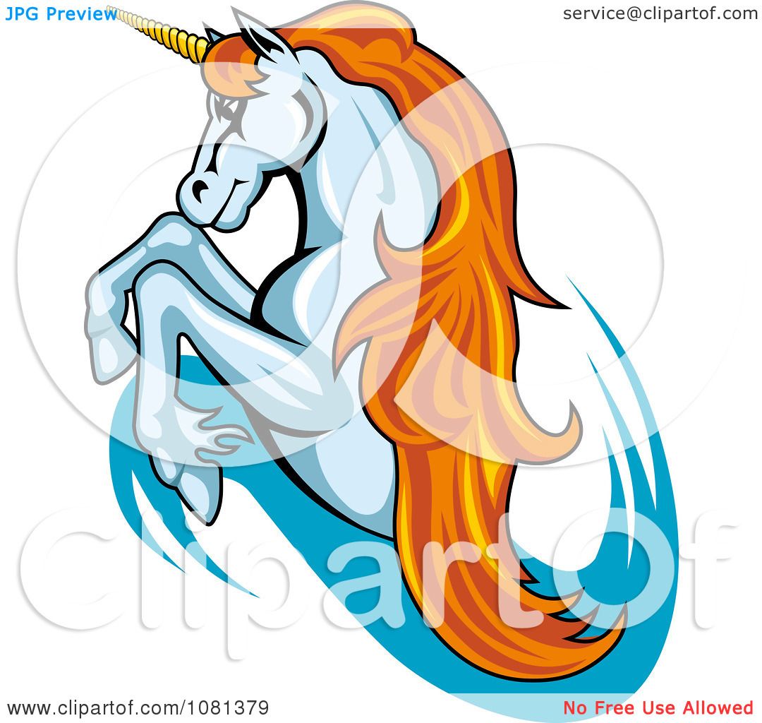 Clipart Leaping Unicorn With Orange Hair Logo - Royalty Free Vector ...