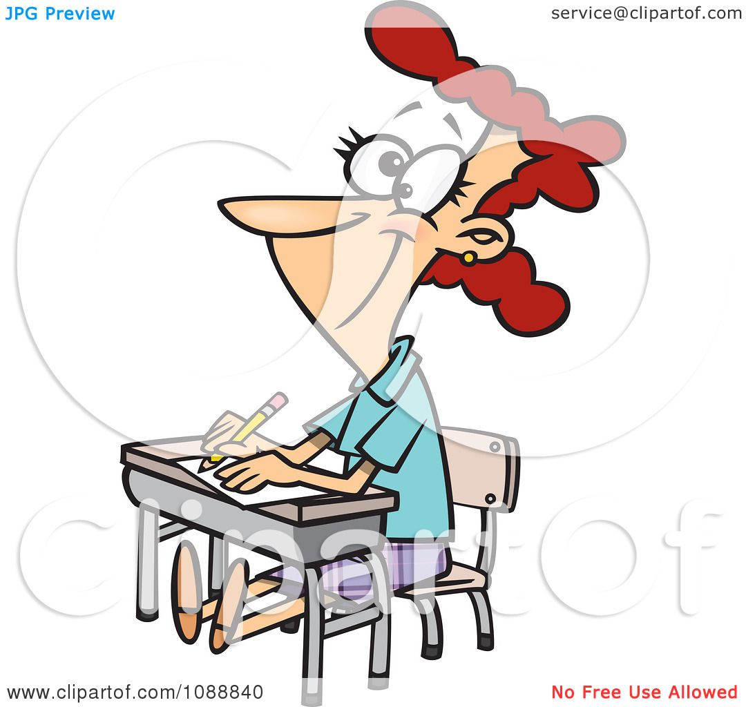 Download Clipart Life Long Female Student Sitting At Her Desk - Royalty Free Vector Illustration by ...